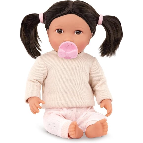 14 Inch Realistic Baby Doll with Dark Brown Hair Brown Eye Soft Body Pink Outfit - Picture 1 of 9